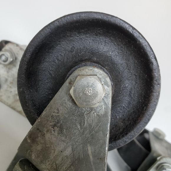 Industrial Factory Cast Iron Swivel Castors w/ Bolts, Vtg Heavy Duty 3.5" Wheels - Picture 9 of 12